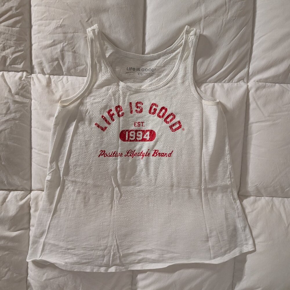 "Life is good" white tank top